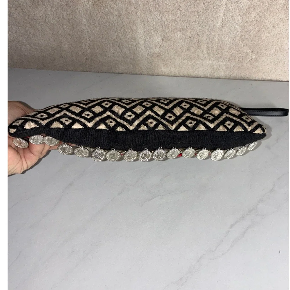 Big Buddha Black Multi Wristlet Clutch - OS - Boho Coin Embellished  Bag